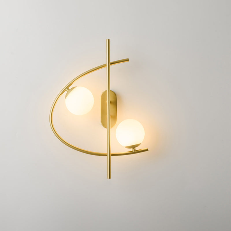 Milk Glass Ball LED Wall Lighting Post Modernist 2-Bulb Brass Wall Sconce Light for Living Room