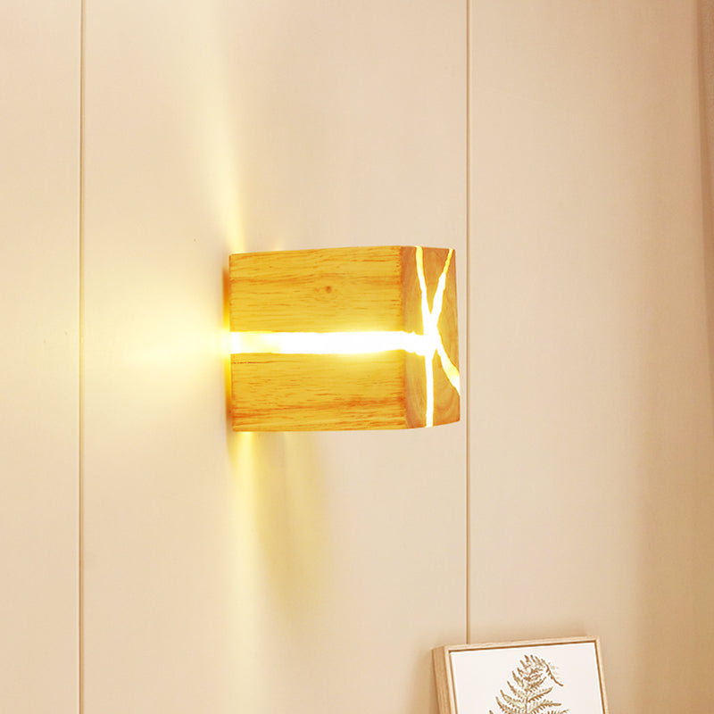 Cube Wood LED Wall Lighting Ideas Contemporary 1-Light BurlyWood Wall Light Fixture
