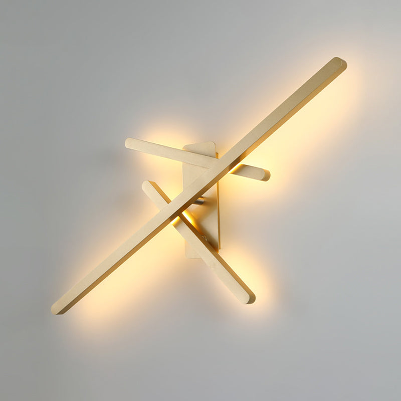 Crossed Lines Wall Lighting Contemporary Metallic LED Gold Wall Mount Light, Warm/White Light