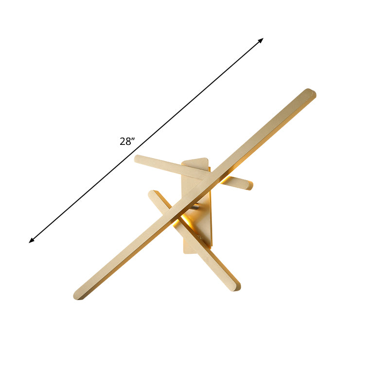 Crossed Lines Wall Lighting Contemporary Metallic LED Gold Wall Mount Light, Warm/White Light
