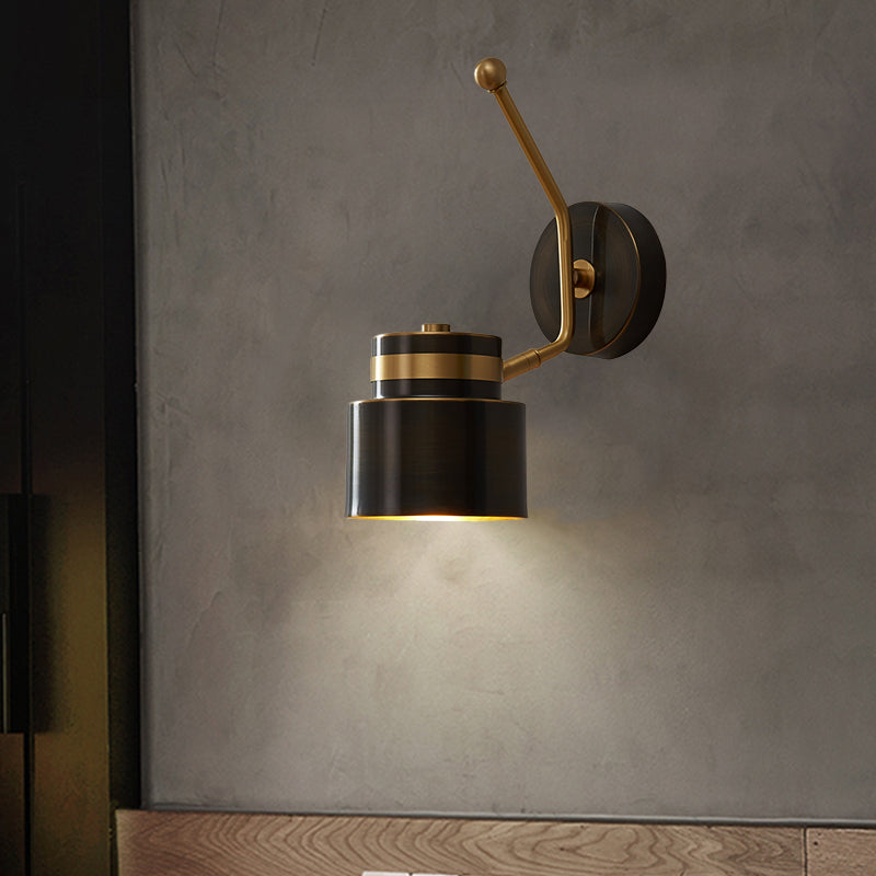 Black Cylinder Wall Lighting Fixture Nordic 1-Bulb Metallic Wall Mount Lamp with Adjustable Shade