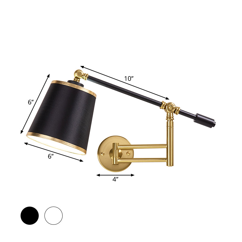 Metallic Tapered Wall Light Fixture Modernist 1-Light Black/White Wall Mount Lamp with Adjustable Shade