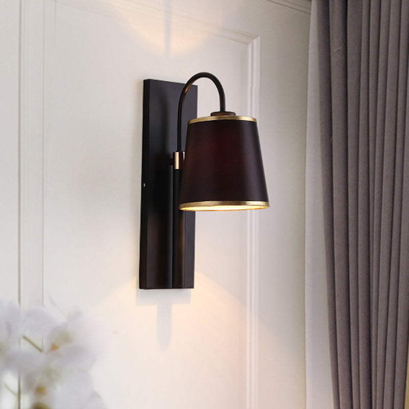 Black Conical Wall Sconce Lighting Nordic 1-Bulb Metallic Wall Mount Light with Gooseneck Arm