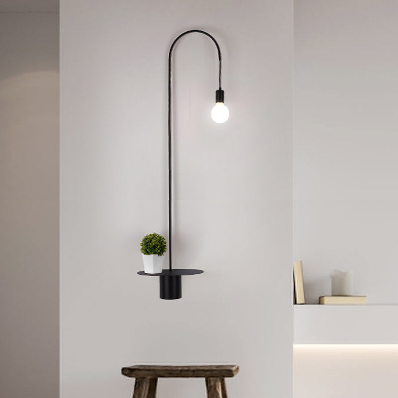 Gooseneck Metallic Wall Light Fixture Minimalist 1-Head Black/White/Gold Wall Sconce Lighting with Bulb