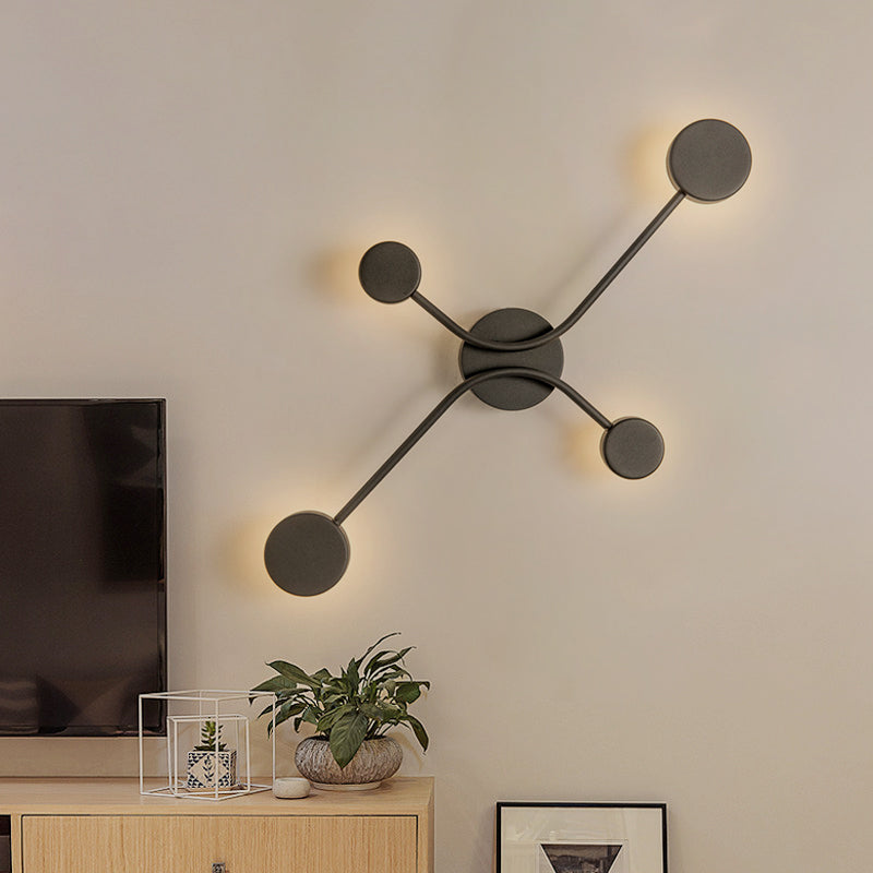 Metallic Round Wall Mount Lamp Contemporary LED Wall Lighting Fixture in Black, Warm/White Light