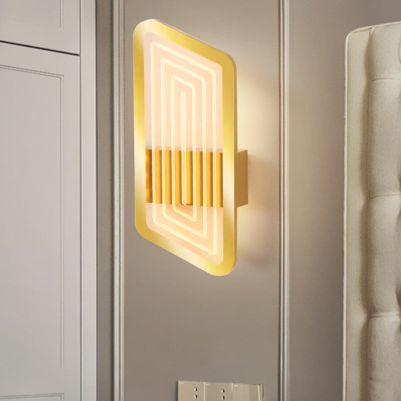 Black/Gold Rectangular Wall Light Fixture Nordic Metallic Wall Sconce Lighting in Warm/White Light, 12.5"/19.5" Wide