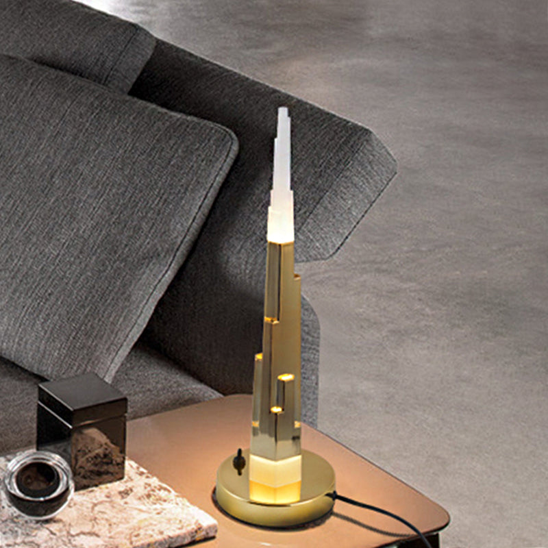 Burj Tower Nightand Lampe modernisme en acrylique Room de la salle d'étude Éclairage de table LED en blanc / or