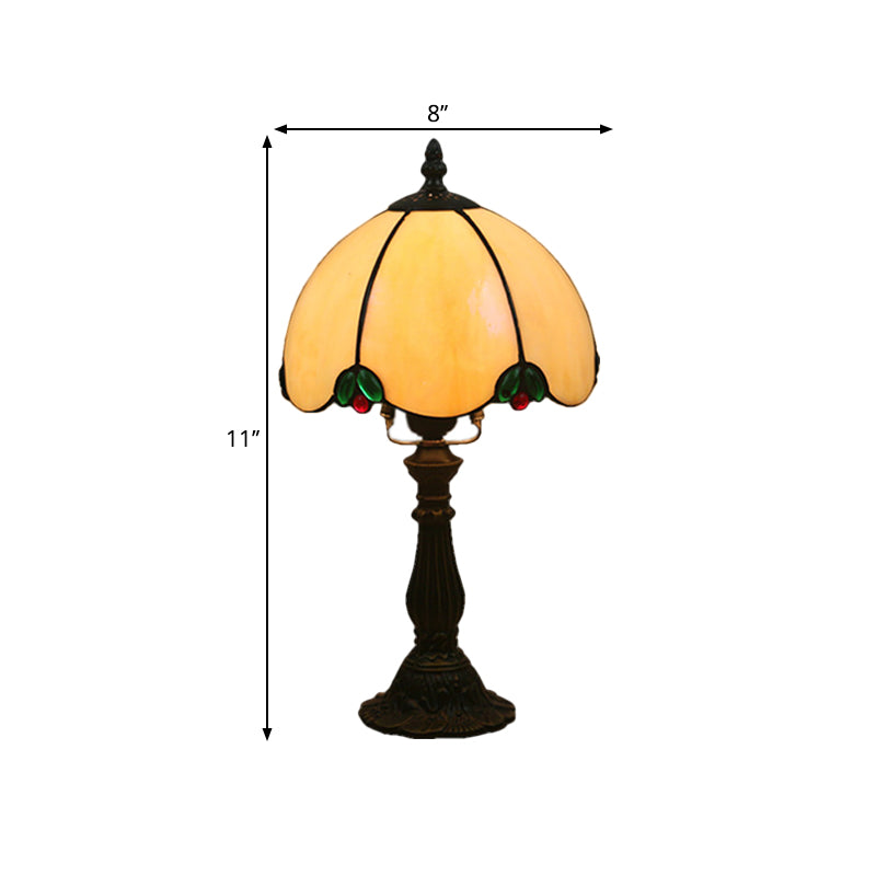 White Glass Table Lighting Domed 1 Head Tiffany Style Night Lamp with Base for Bedroom