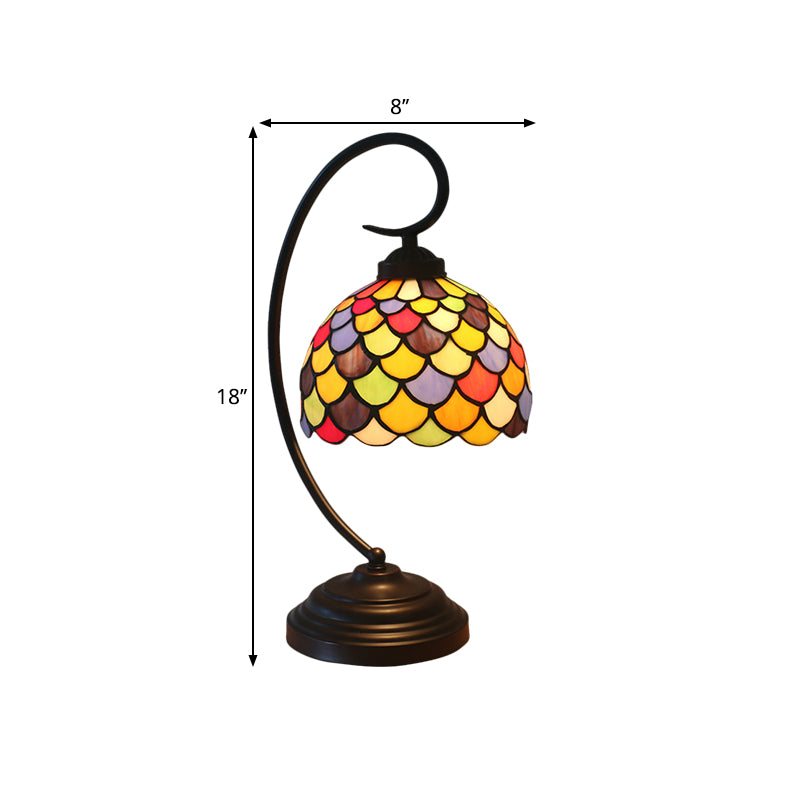 Bronze koepelvormige nachttafel Licht Tiffany 1 licht glas in lood nachtkastje Lamp met visschaalpatroon