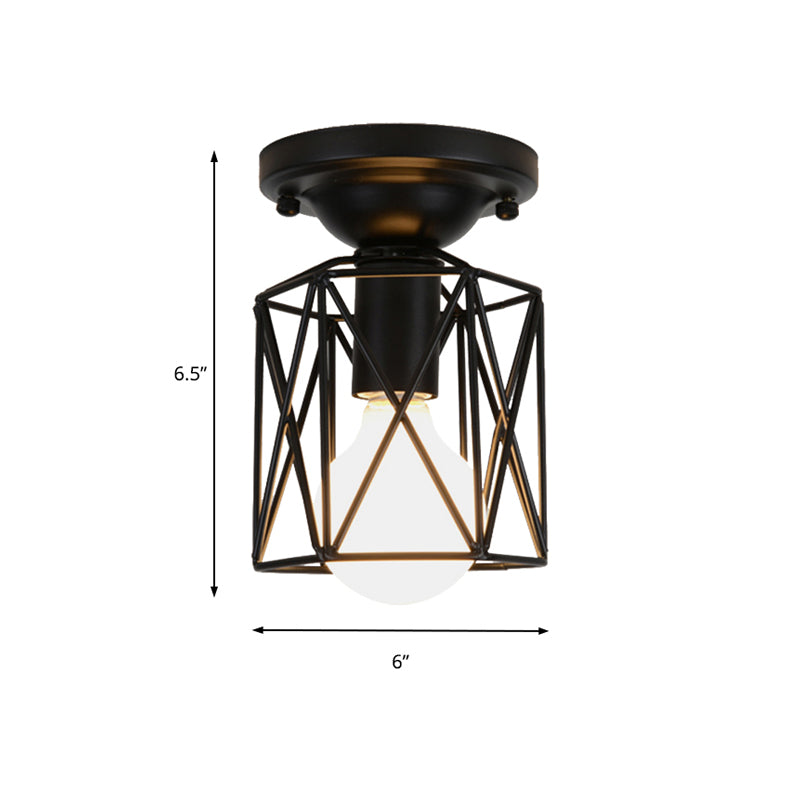 Lámpara de techo de marco de alambre moderno lámpara de techo de metal de una sola luz lámpara de balcón incrustada negra