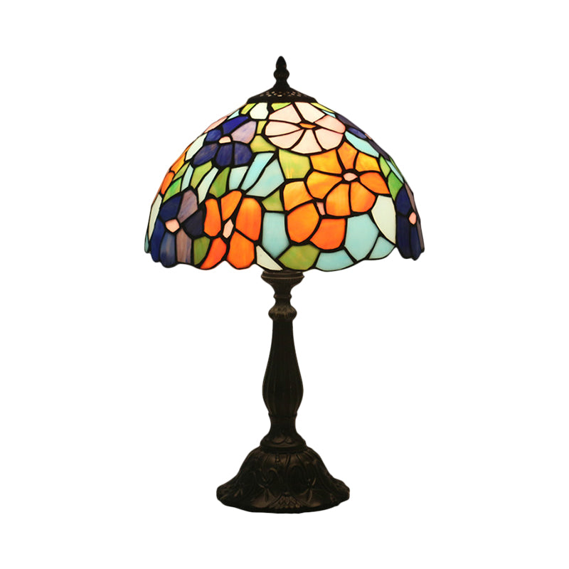 1 Light Table Light Baroque Bowl Shaped Hand Cut Glass Nightstand Lamp in Brass with Bloom Pattern