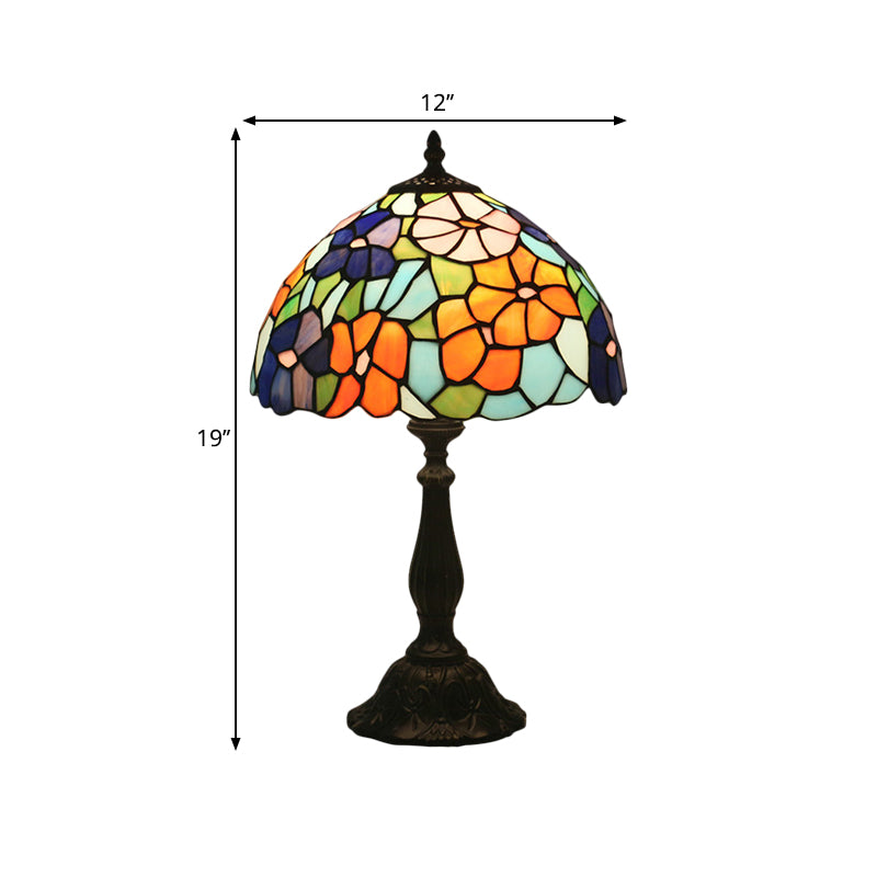 1 Light Table Light Baroque Bowl Shaped Hand Cut Glass Nightstand Lamp in Brass with Bloom Pattern