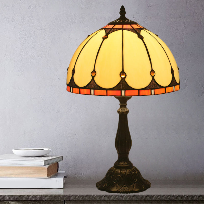 Dome Shaped Yellow Glass Task Lighting Victorian 1 Light Brass Reading Lamp for Bedroom