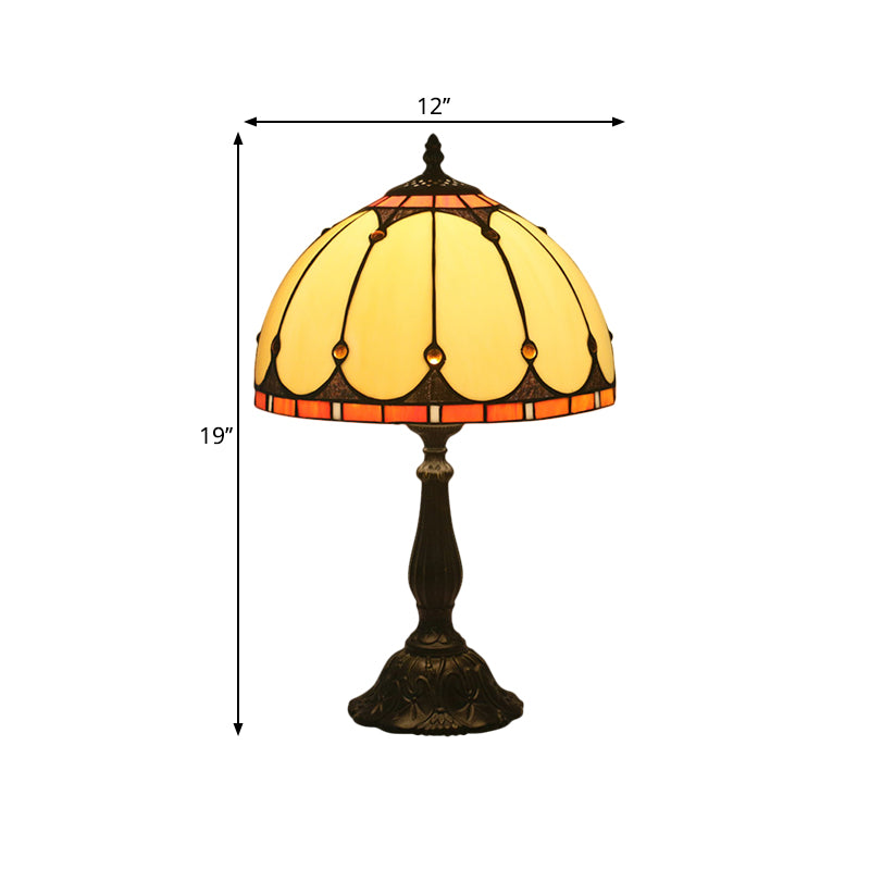 Dome Shaped Yellow Glass Task Lighting Victorian 1 Light Brass Reading Lamp for Bedroom