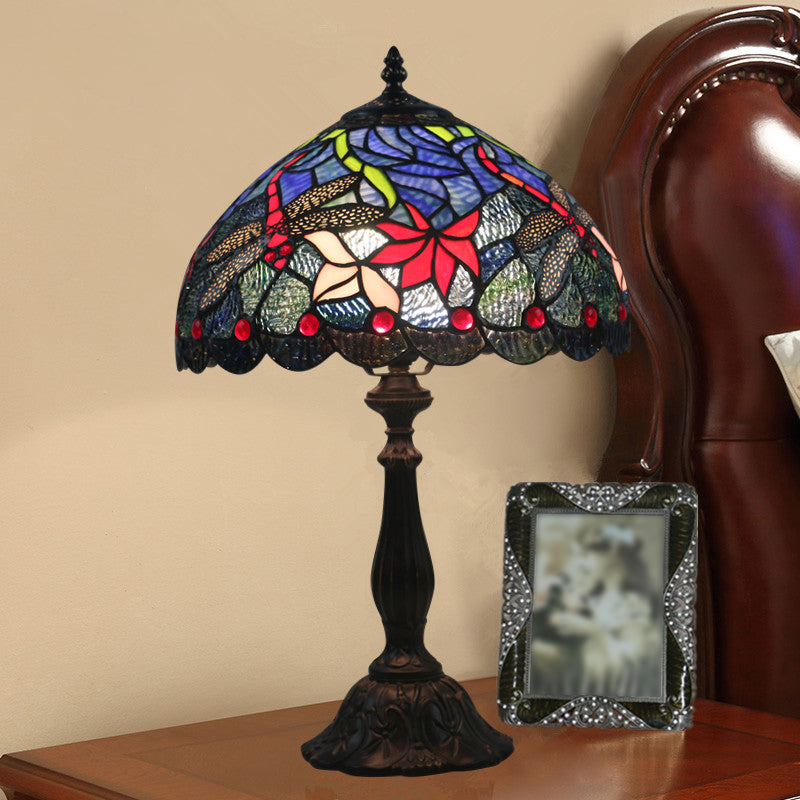 Laiton en laiton en vitrail Bowl léger 1 lampe de chevet à motifs de fleur méditerranéenne légère