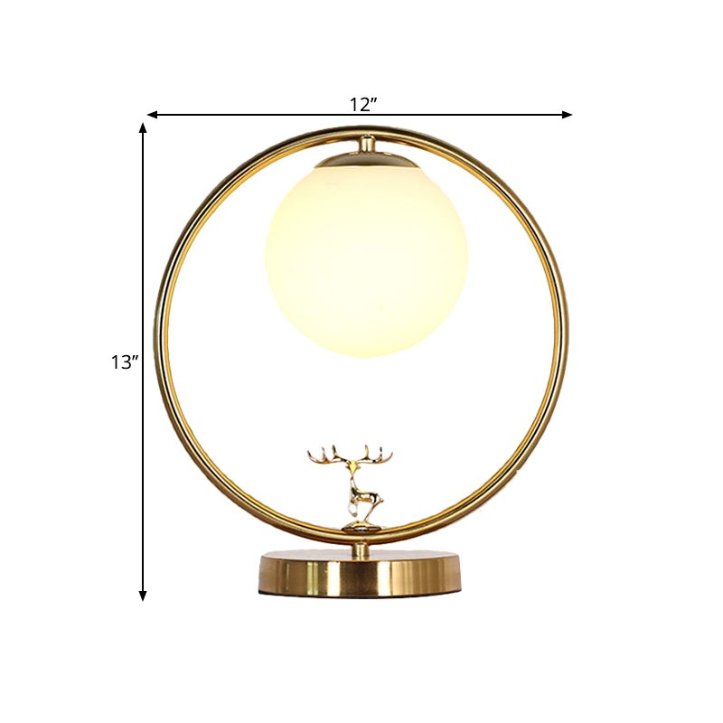 Ball Bedside Nightstand Light Opal Glass 1-Bulb Retro Style Desk Lampe With Metal Deer Deco en or