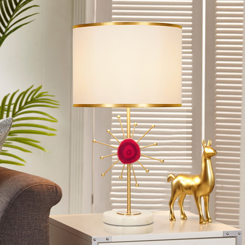 Tissu tambour nocturne éclairage contemporain 1 ampoule de table blanche lumineuse avec déco d'agate verte / rouge