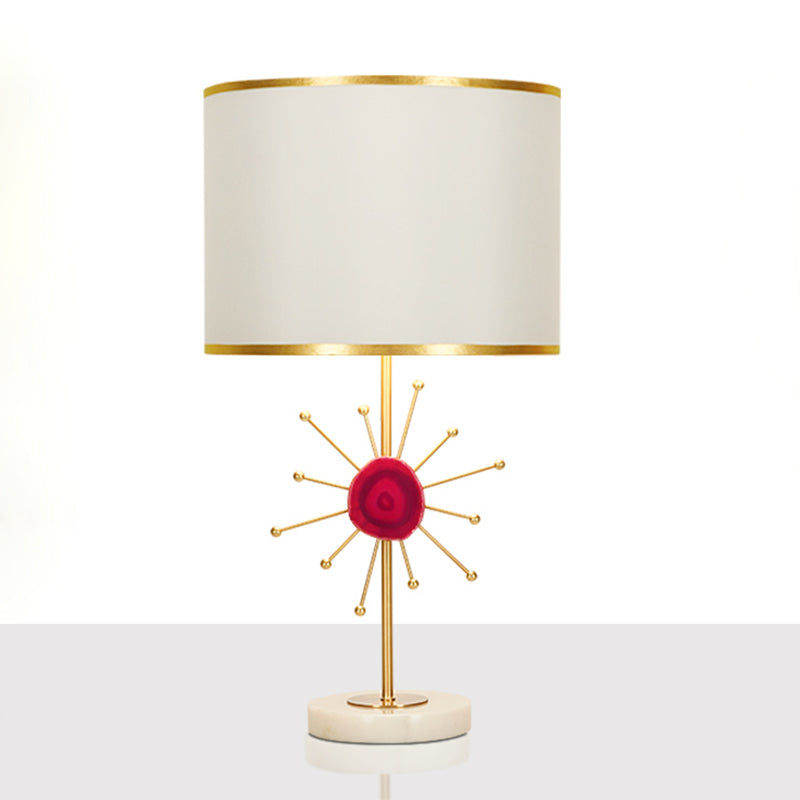 Tissu tambour nocturne éclairage contemporain 1 ampoule de table blanche lumineuse avec déco d'agate verte / rouge
