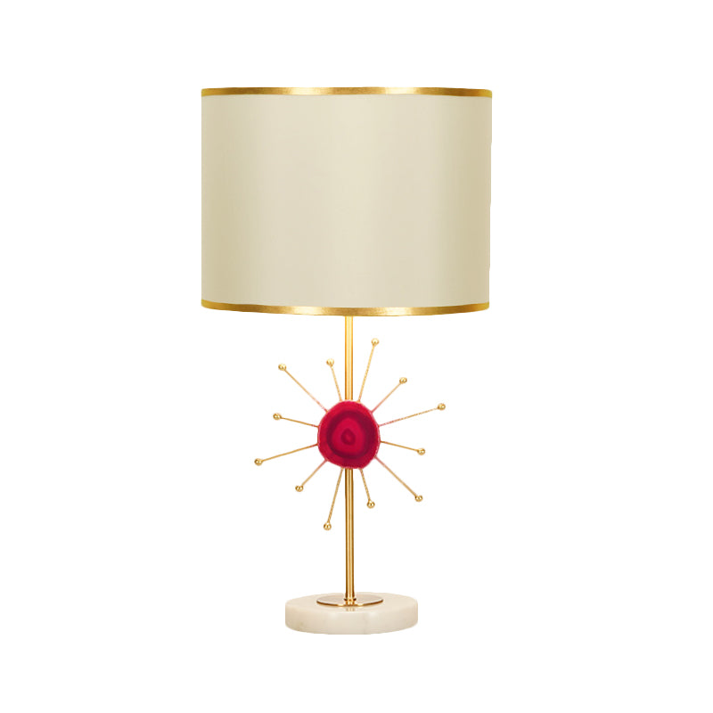 Tissu tambour nocturne éclairage contemporain 1 ampoule de table blanche lumineuse avec déco d'agate verte / rouge