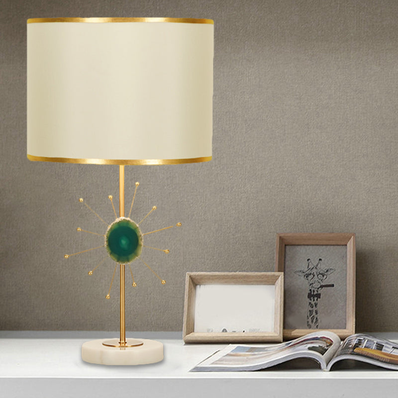 Tissu tambour nocturne éclairage contemporain 1 ampoule de table blanche lumineuse avec déco d'agate verte / rouge
