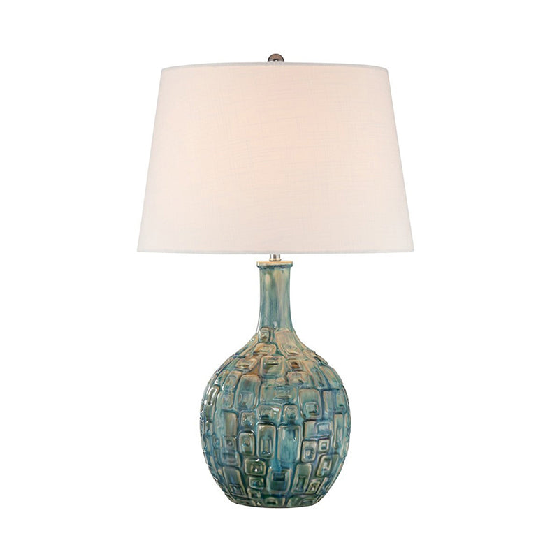 Il comtore conico rurale illuminazione da comodino a 1 bulbo lampada da tavolo da tonalità con base di vaso in blu