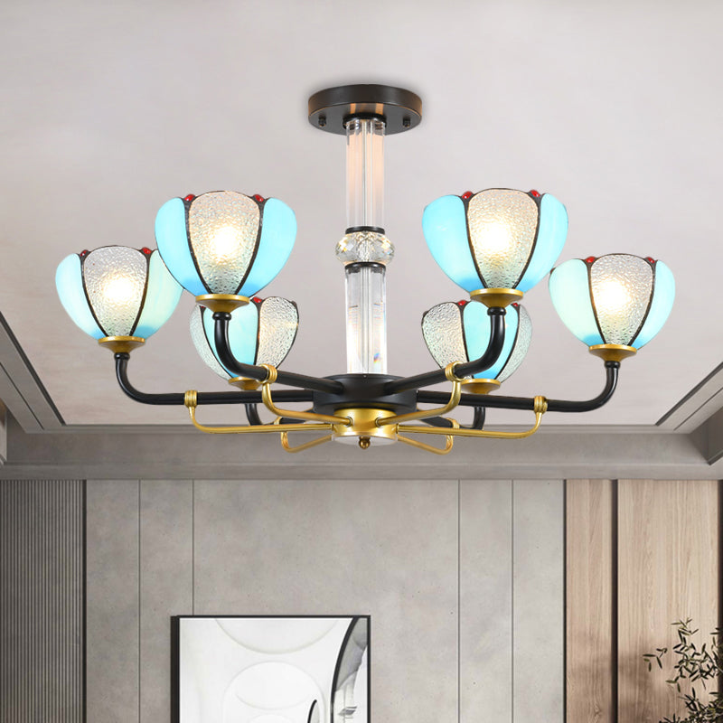 Bleu 3/6 Lumières suspendues lustre suspendus baroques en verre coupé en verre floral plafond plafond pour le salon