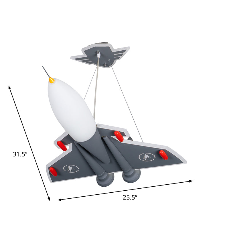 1-Bulb Kids Room Ceiling Pendant Light Cartoon Grey Chandelier with Aircraft Acrylic Shade