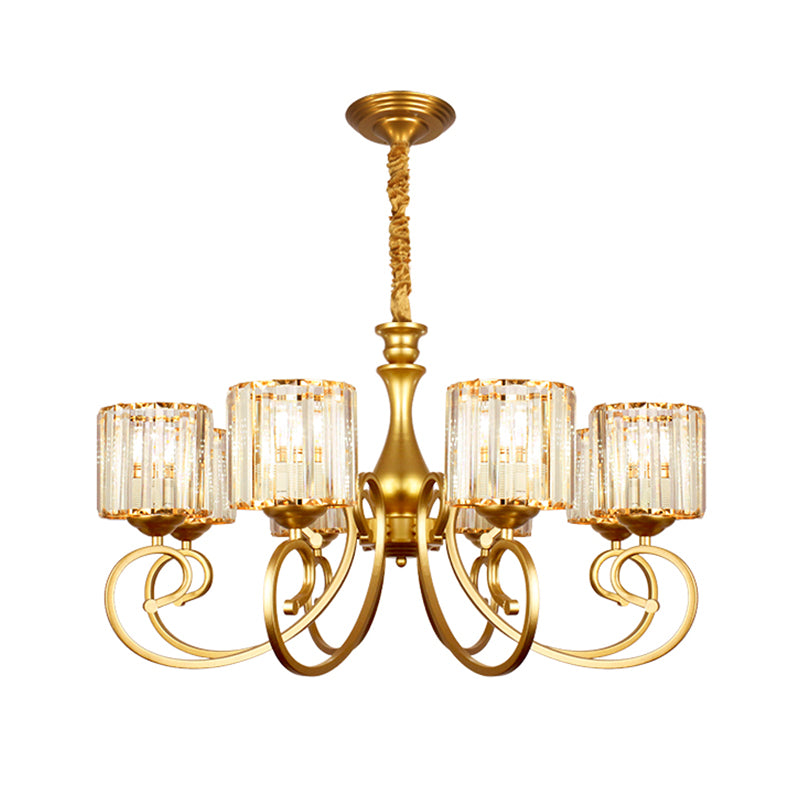 Prismatisch glascilinder kroonluchter lamp Modernisme 8-head gouden suspensie hanger licht