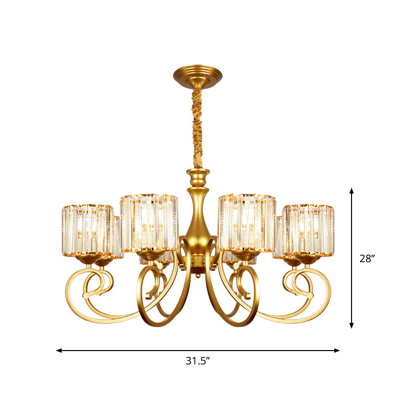 Prismatisch glascilinder kroonluchter lamp Modernisme 8-head gouden suspensie hanger licht
