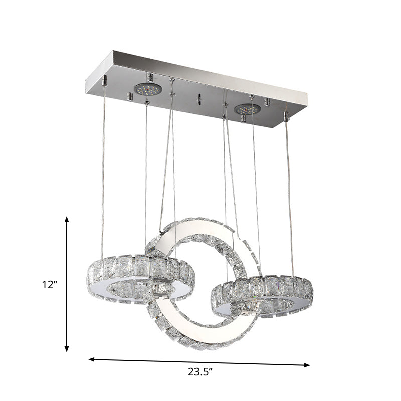 Crystal Block Connecting Ring Chandelier Modernism LED Down Lighting Pendant in Chrome