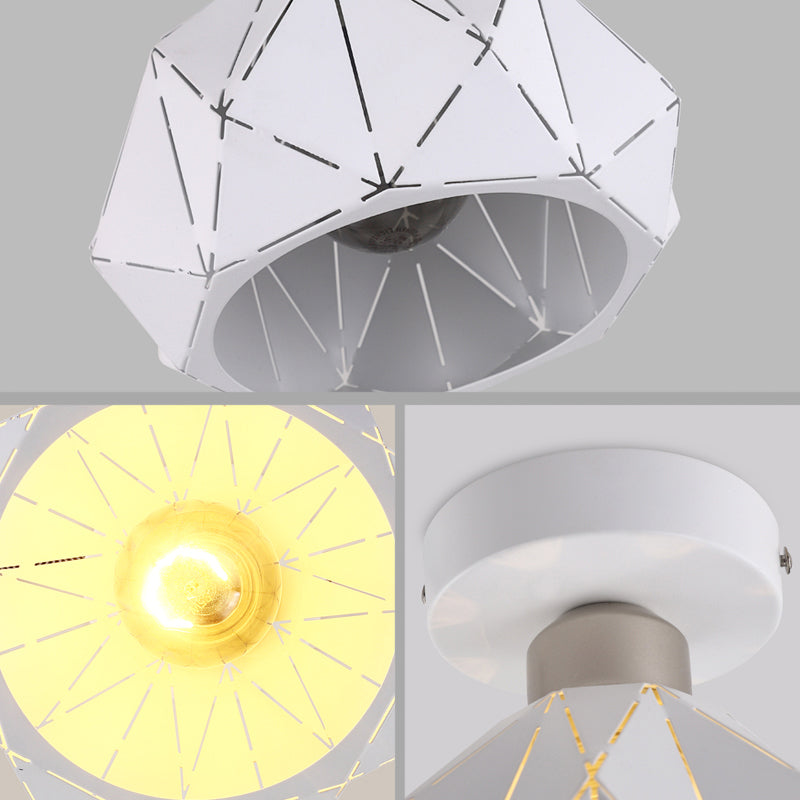 White Hollow Polyhedron Flush Massimale Light 1 Light Simple Style Metallic Massimale Lampada per Room Study