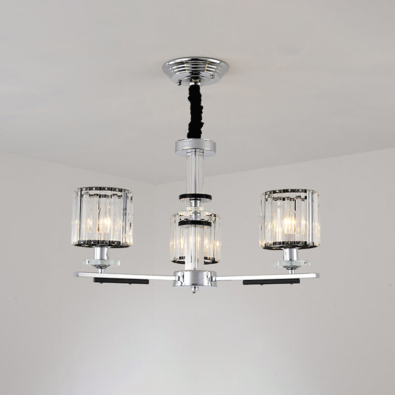Cilindrische hanger kroonluchter minimalisme helder kristal 3 koppen eetkamer hanglampverlichting in chroom