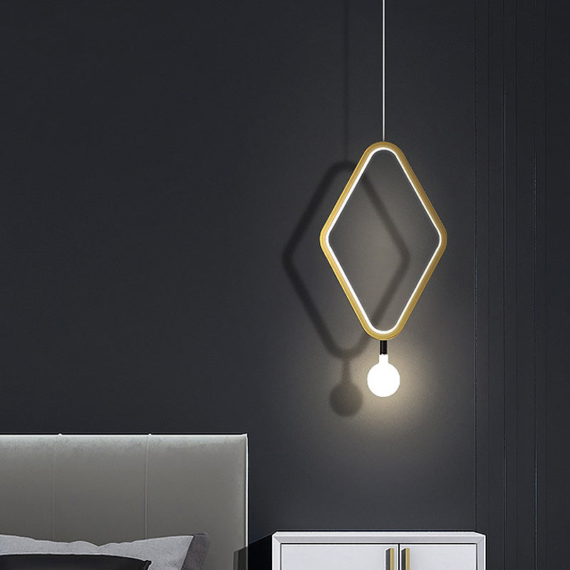 Gold Rhombus Hanging Pendant Light Simplicity 1 Light Metallic Suspension Lamp in Warm/White Light with Exposed Bulb Design