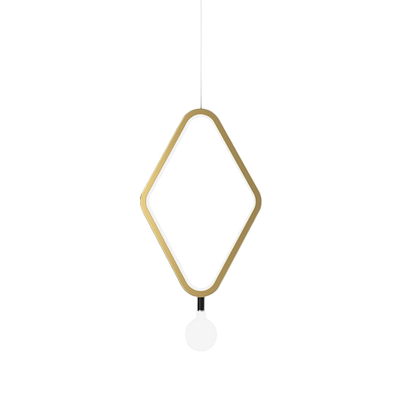 Gold Rhombus Hanging Pendant Light Simplicity 1 Light Metallic Suspension Lamp in Warm/White Light with Exposed Bulb Design