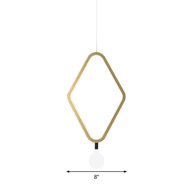 Gold Rhombus Hanging Pendant Light Simplicity 1 Light Metallic Suspension Lamp in Warm/White Light with Exposed Bulb Design