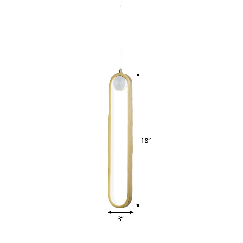Simplicity Elliptical Pendant Lamp Metal LED Bedroom Hanging Light Kit in Gold, Warm/White Light