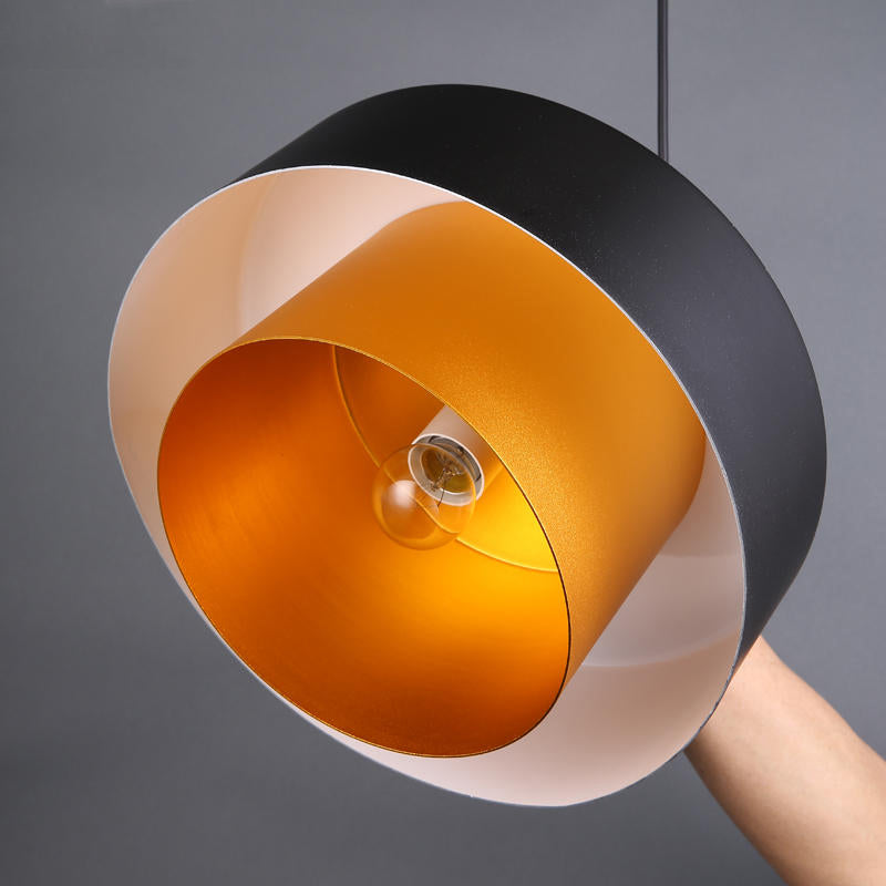 Lámpara de suspensión de tambor escalonada Metal moderno 1 Bulbo de techo negro/marrón luz colgante para comedor con difusor acrílico