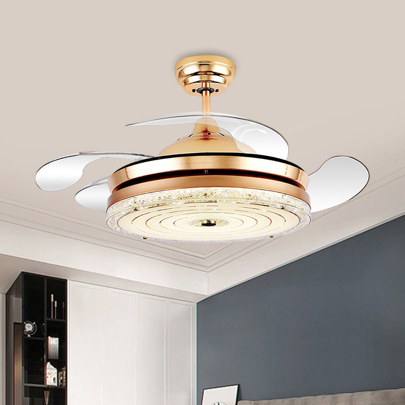4-Blade-Kreis Deckenventilator Leuchten Leuchten Minimalismus Schnitt Kristall 19-Zoll
