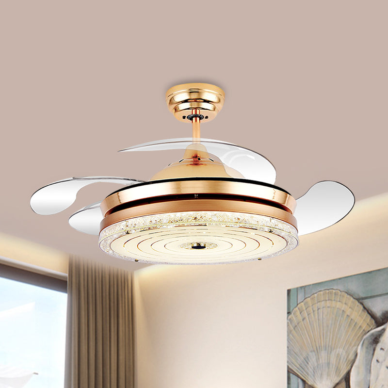 4-Blade-Kreis Deckenventilator Leuchten Leuchten Minimalismus Schnitt Kristall 19-Zoll