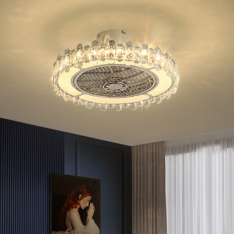 19,5 "W Clear Crystal Round Semi Flush Simplicity LED Hanging Lüfterlampe in Silber