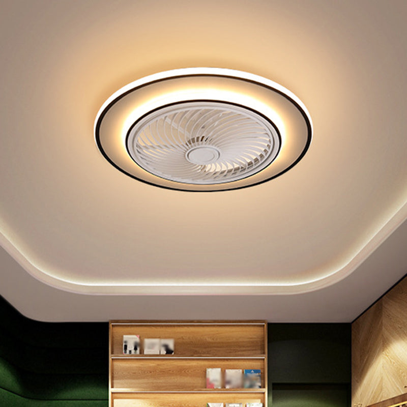 Runde Metall Deckenventilator Leichte moderne LED Black Semi Flush Mount für Schlafzimmer, 23 "Breite