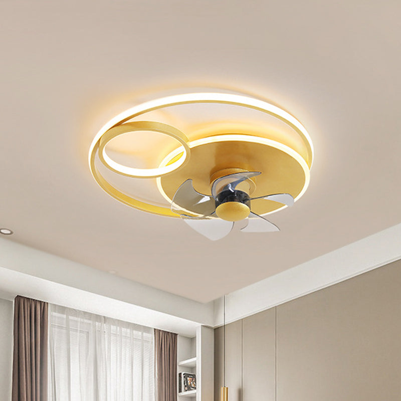 Aluminiumringlüfter Leuchte Moderne LED Gold Semi Flush mit 5 Klingen für Schlafzimmer, 18 "Breite