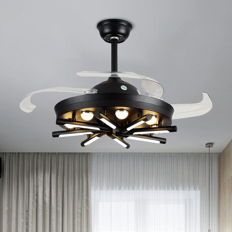 Black/White Round and Linear Semi Flush Vintage Metal 42" Width LED Parlor Pendant Fan Light with 3 Blades
