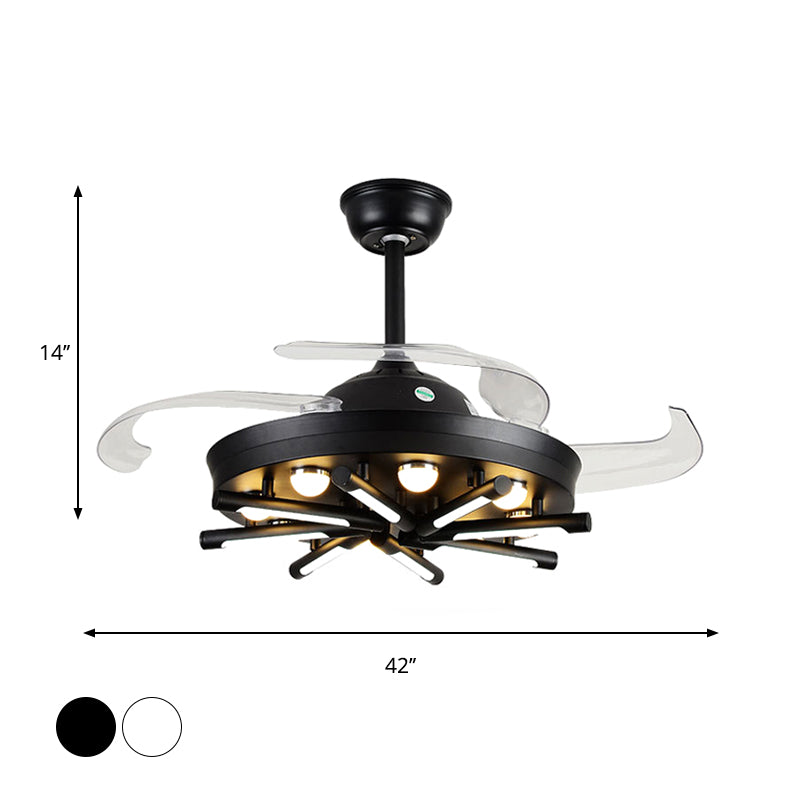 Black/White Round and Linear Semi Flush Vintage Metal 42" Width LED Parlor Pendant Fan Light with 3 Blades
