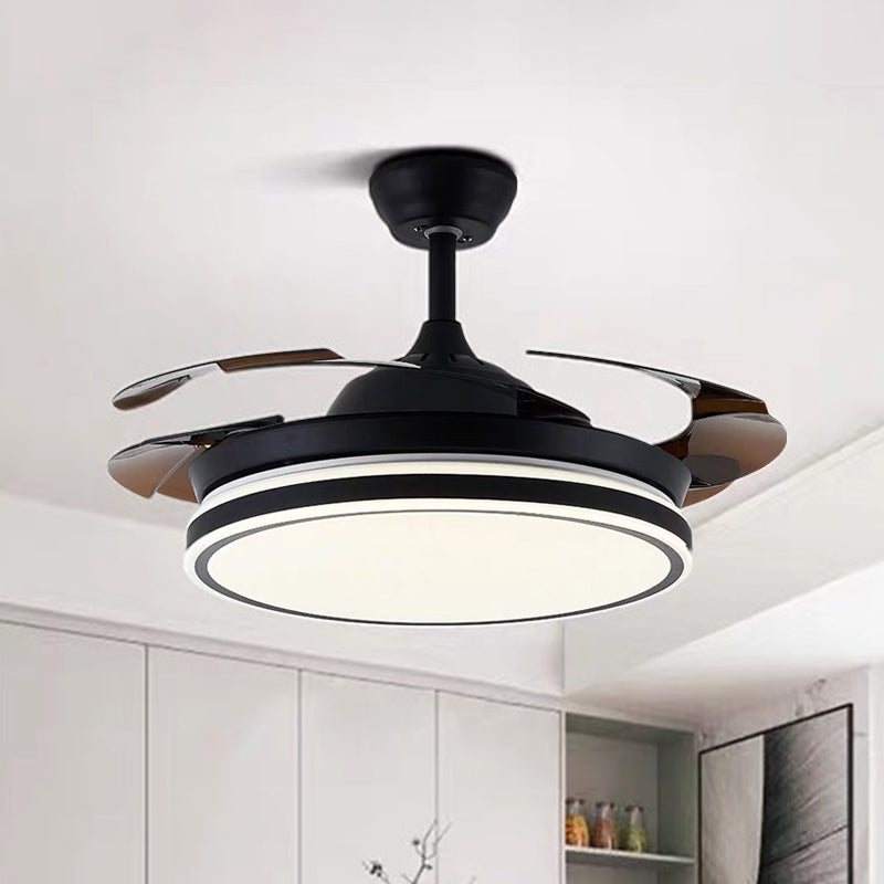 Plafond noir / blanc acrylique lampe à fans rond LED Éclairage semi-monte antique avec 3 lames, 42 "de large