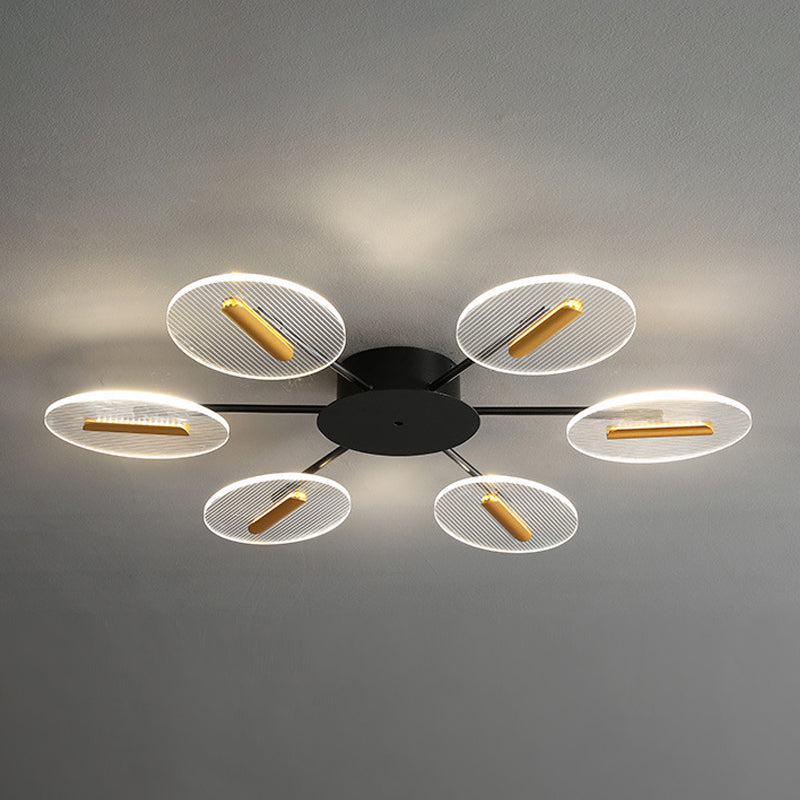 Acryl oval semi -Flush leichte nordische 6 Lichter schwarzer Flush -Montierung mit verstellbarem Schatten