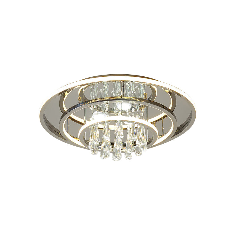 Modernismus Ringe Deckenmontage Leicht Metall Wohnzimmer LED SEMI Flush mit Kristallsträngen in Chrom