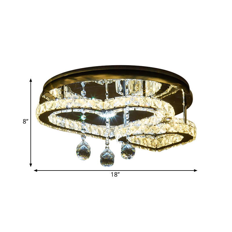 Contemporary Loving Heart Ceiling Lamp Crystal Block LED Bedroom Semi Flush Mount in Chrome