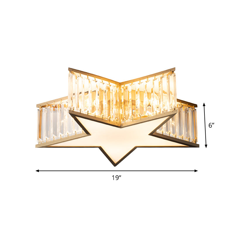 Star Bedroom Flush Mount Lamp Clear Crystal Rectangle 5 Lights Simple Style Ceiling Fixture in Gold
