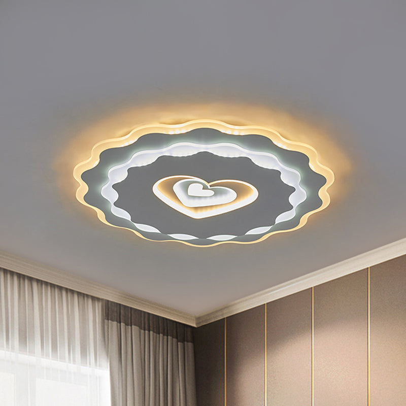 LED Parlor Flush Light Fixture Nordic White Ceiling Flush Mount with Loving Heart Acrylic Shade